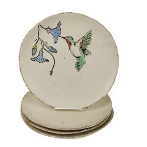 InHomestylez Embossed Ruby Hummingbird Purple Petunia Dinner Plates Set of 4 New